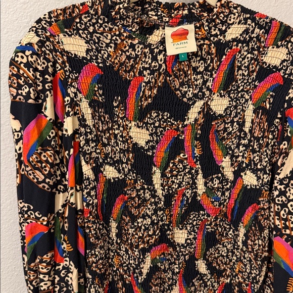 Farm Rio Black Multi Rainbow Print Long Sleeve Dress - Picture 3 of 3